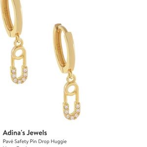 NIB Adina’s Jewels Pave safety Pin Drop Huggie Hoop Earrings